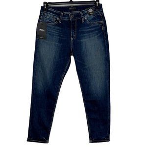 Silver Womens Avery Skinny Cropped Jeans Blue Whiskered High Rise 30 X 25 New